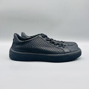 Ecco Shoes Womens 9 Black Leather Street Tray Perforated Lace Up Comfort Sneaker